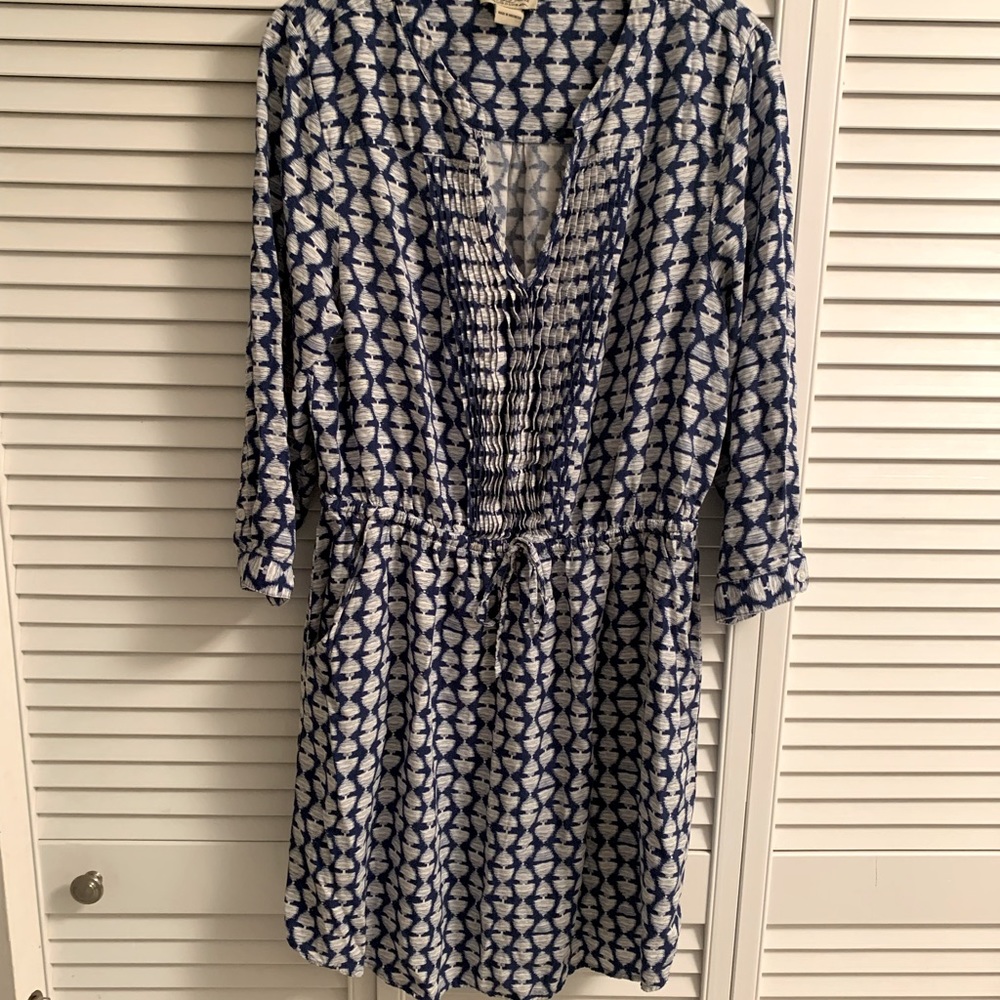 Lucky Brand Blue and White Printed Midi Dress